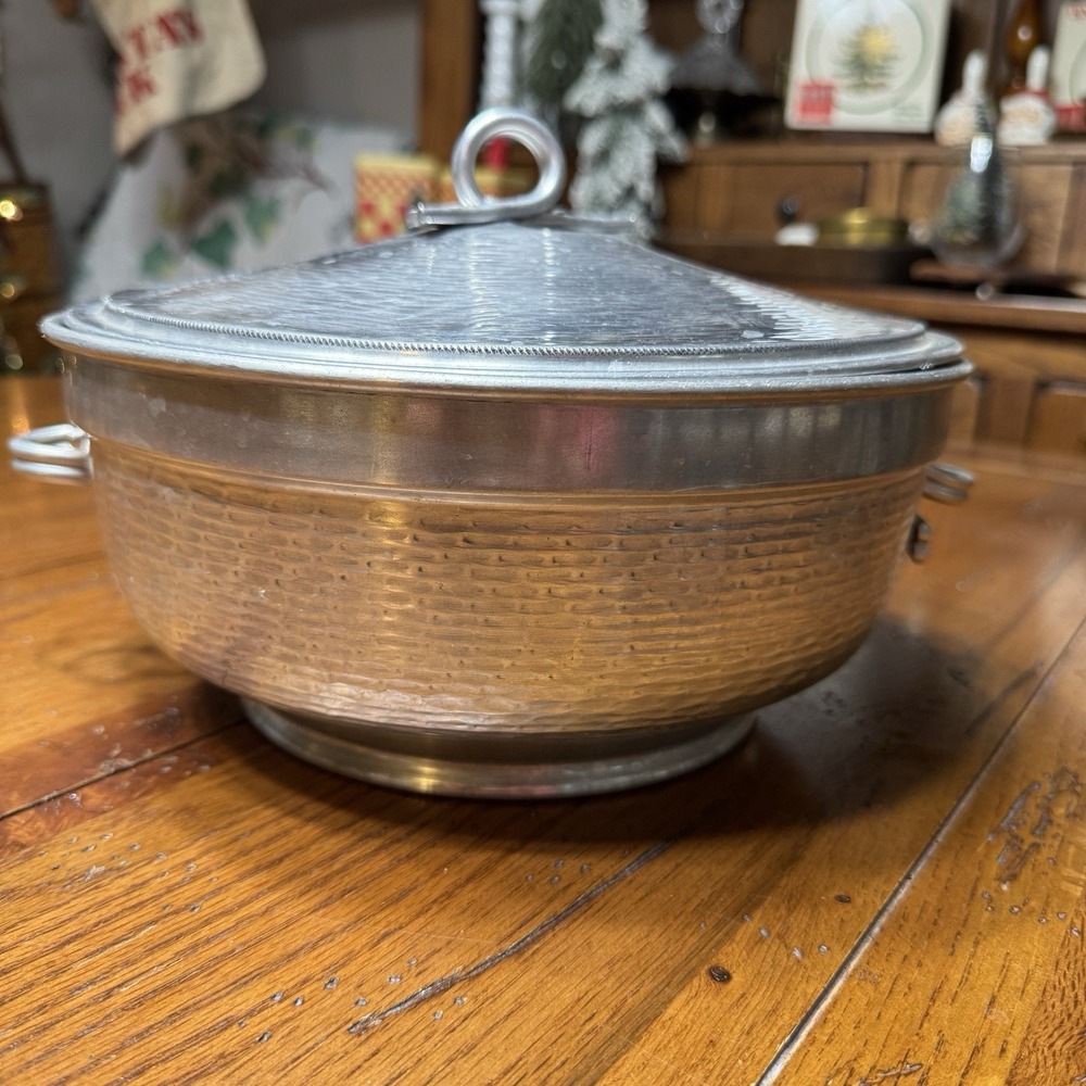 Vintage Ice Bucket Covered Bowl Italian Hammered Aluminum‎